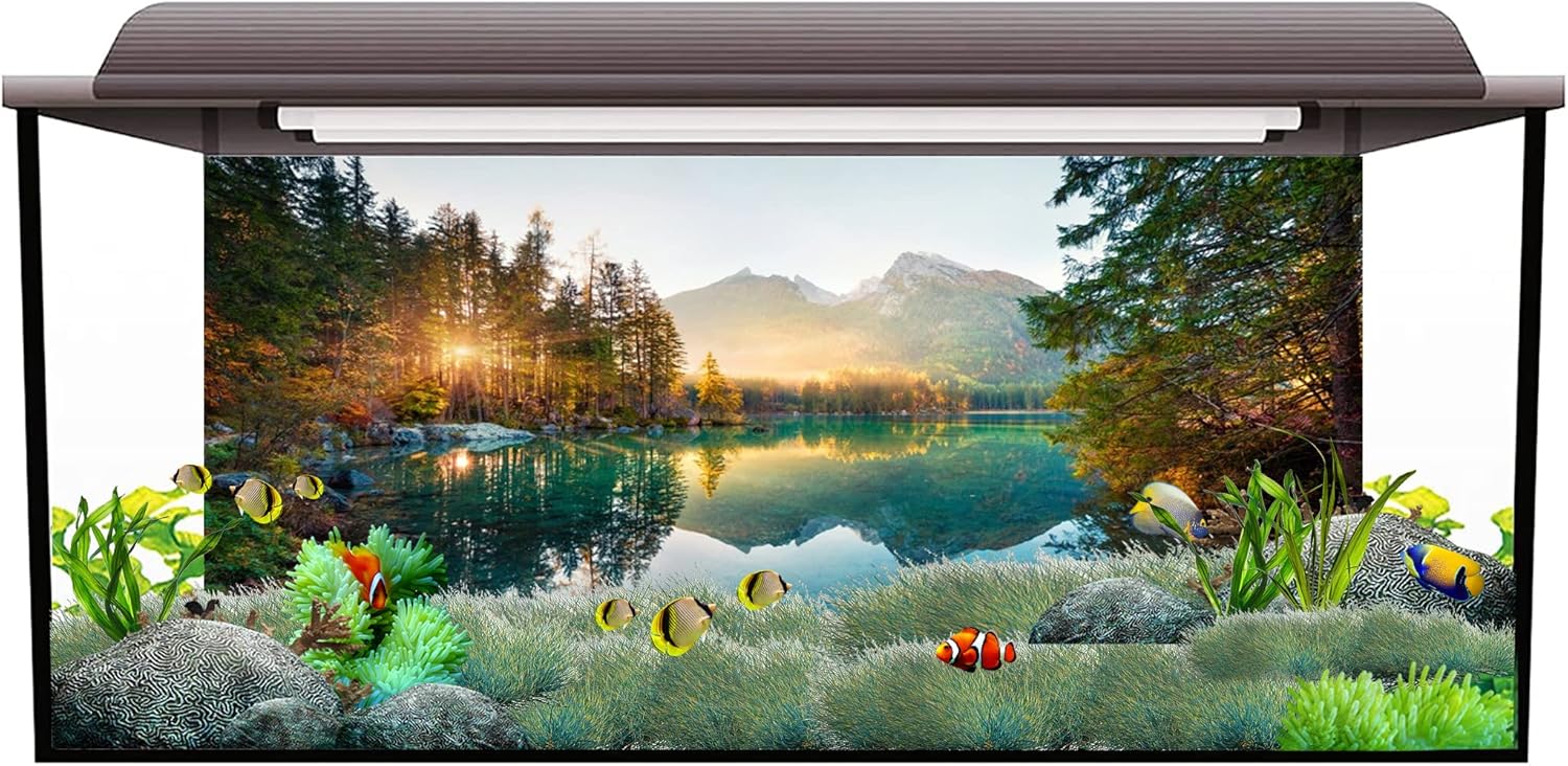 AWERT 48x20 inches Nature Landscape Aquarium Background River Mountain Autumn Scenery Fish Tank Background Vinyl Background