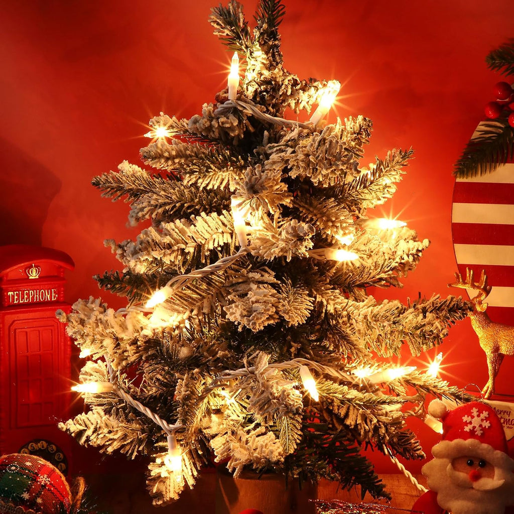 Mini Christmas Lights String Warm White Vintage Short Strand String Lights, Clear Bulbs Wire Fit Light up Christmas Decorations(10 Bulbs Connectable,8ft,White)