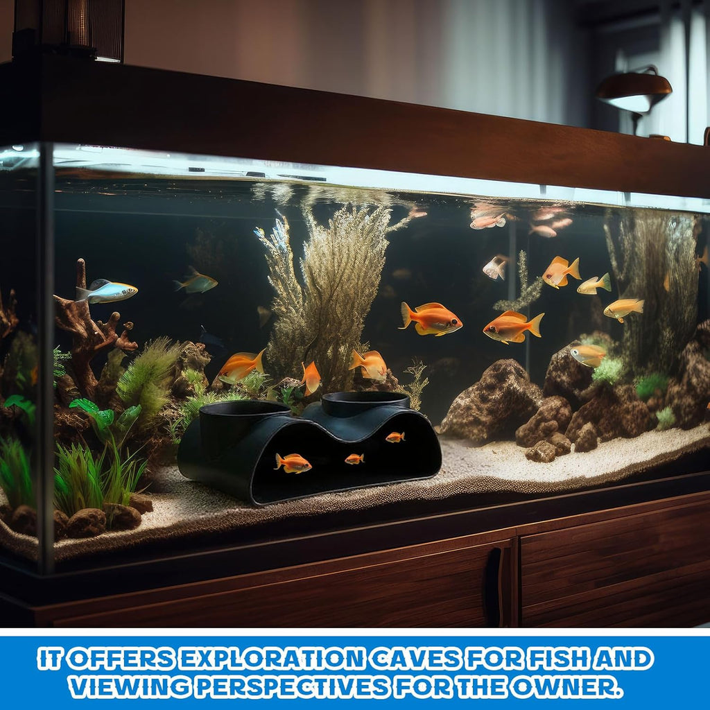 2 Pcs Aquarium Underground Tunnel Cave with Natural Curve Two Hole Fish Tank Hideout Decor Decoration for Loaches, Corydora Catfish, Bettas, Pleco and Shrimps