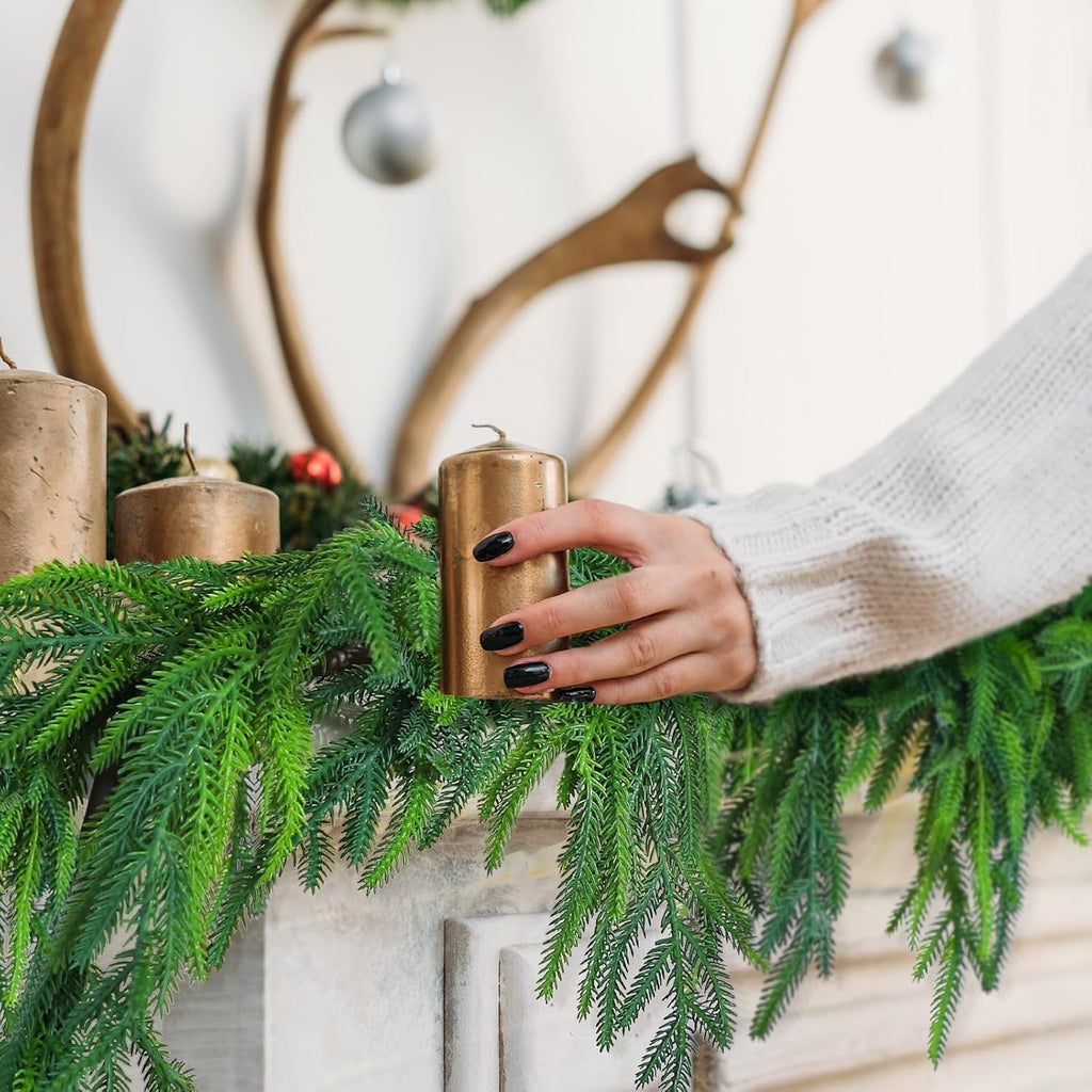 Jutom 1 Pcs 18 Feet Christmas Norfolk Pine Garland Realistic Artificial Faux Greenery Cedar Garland for Mantle Holiday Indoor Outdoor Fireplace Winter Christmas Decorations