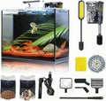 2.6 Gallon Small Aquarium Set Glass Fish Tank, Starter Kit with Heater Water Pump Cleaning System Filter Bright Light Rocks Gravel Cleaning Tool, Leak-Proof Clear Rimless Desktop Spaces Saving Betta