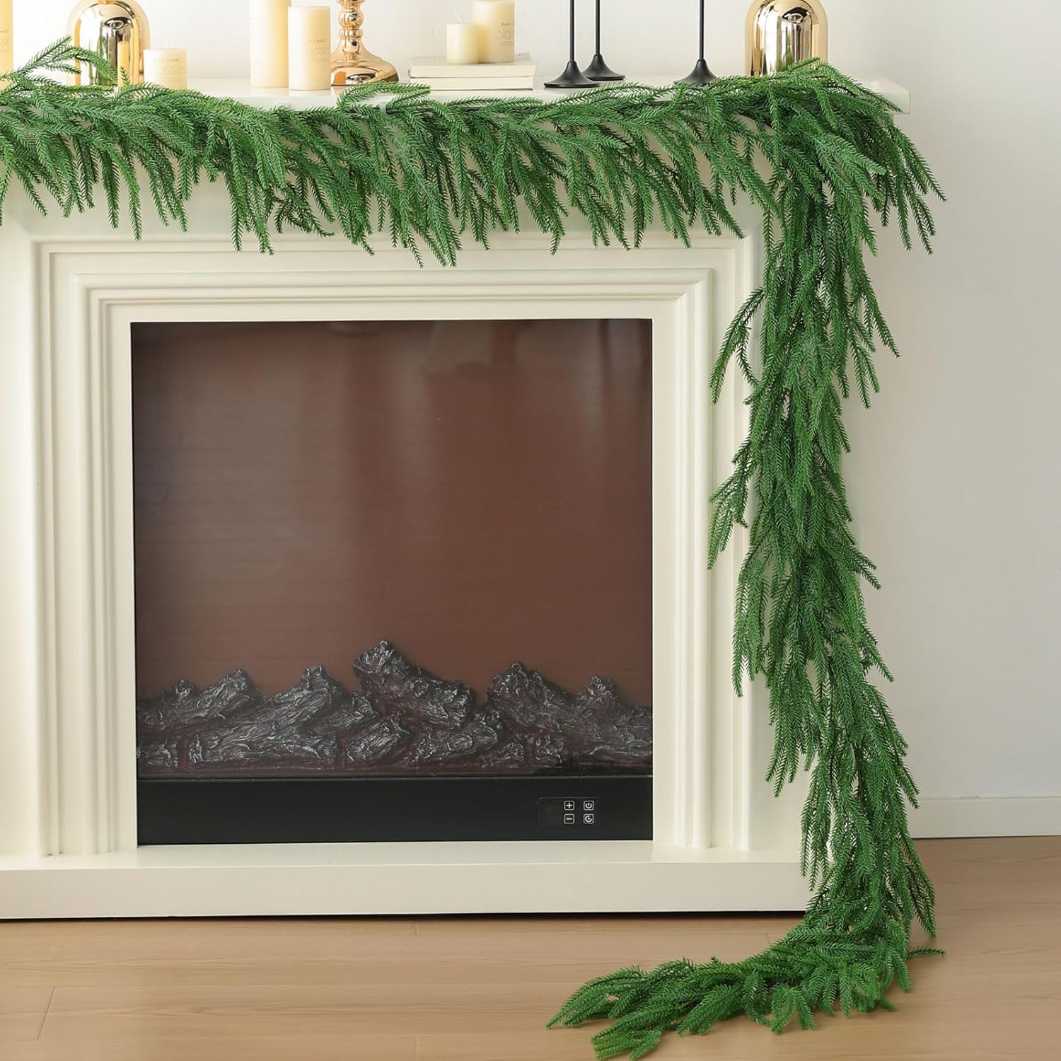 MIZII Christmas Garlands 6 Feet Artificial Norfolk Pine Garland Real Touch Green Pines Vine Greenery Garland Christmas Decoration for Xmas Fireplace Mantle Home Decor Indoor Outdoor (Norfolk Pine)