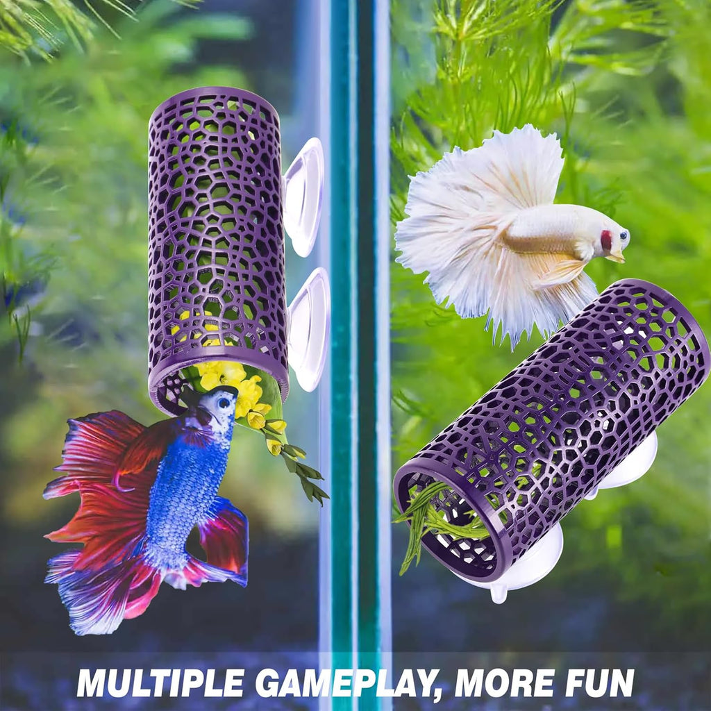 Abizoo Betta Cave - Purple Fish Tunnel with Holes for Small Fish & Shrimp Habitat, Betta Toys Shelter Hideaway, Moss Aquarium Ornament