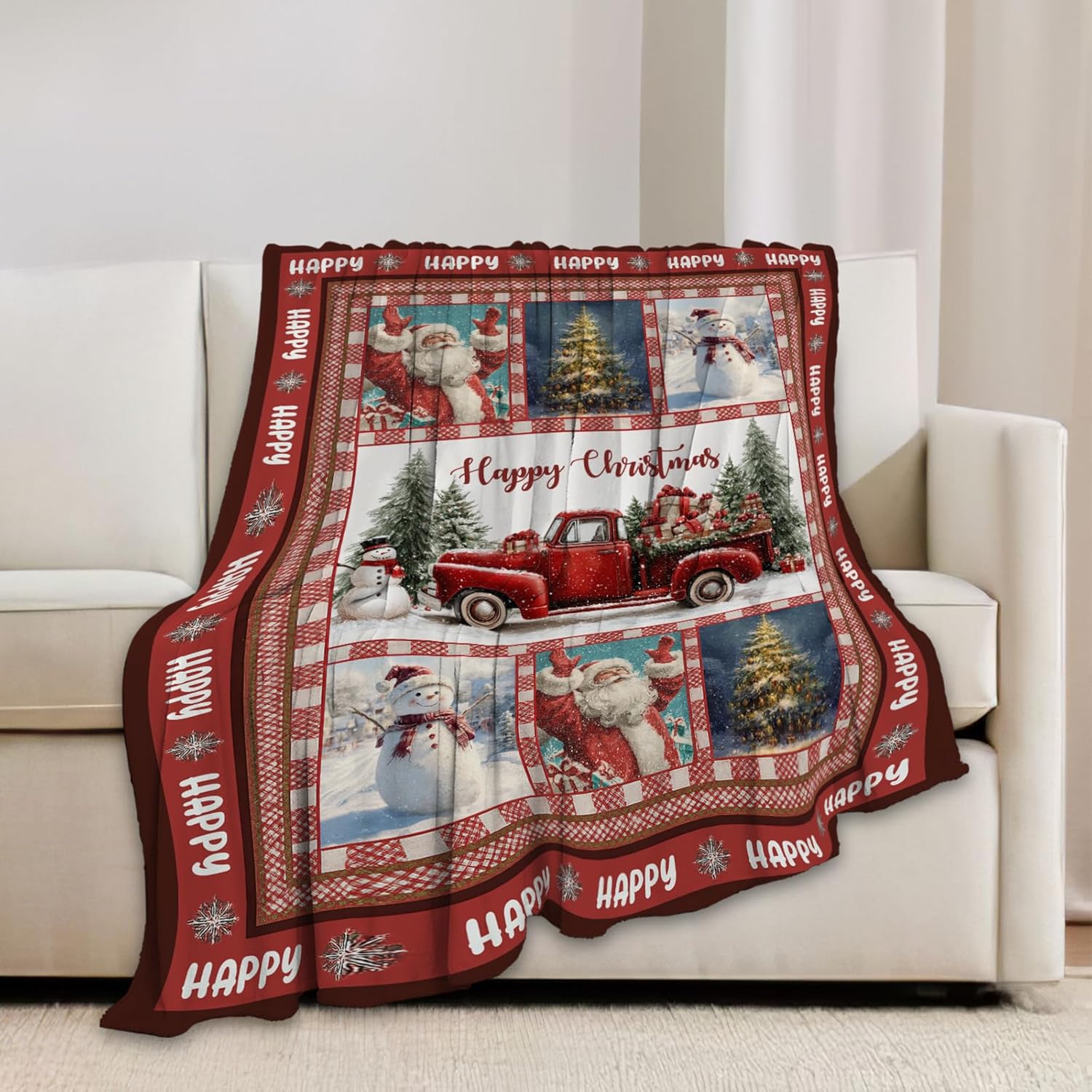 Christmas Santa Claus Blanket Christmas Pleasant Car Tree Throw Blankets Gifts for Girls Boys Kids Soft Cozy Fleece Plush for Couch Sofa Bed 80"x60"