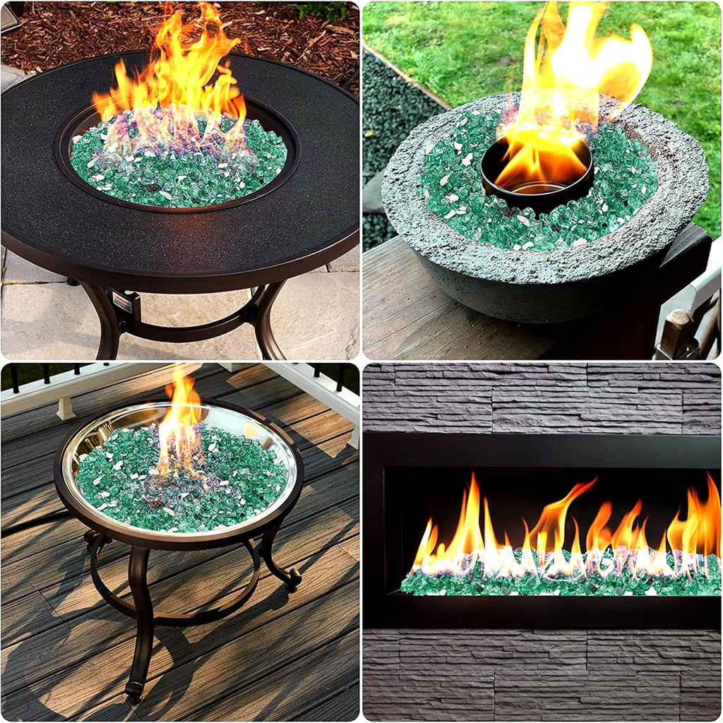 Onlyfire 10 pounds Fire Glass for Propane Fire Pit and Gas Fireplace, 1/2 Inch Reflective Firepit Glass Rocks for Fire Pit Table and Fire Bowl, High Luster Light Green