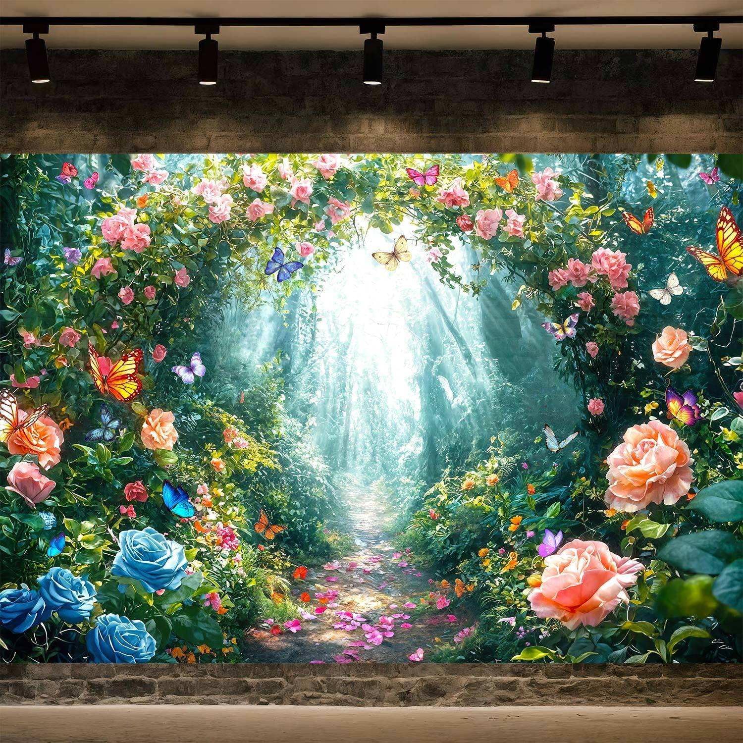 Enchanted Forest Backdrop Fairy Tale Wonderland Garden Woodland Butterfly Photography Background Girl Kids Birthday Decor Party Decorations Photo Booth Studio Props 12X8