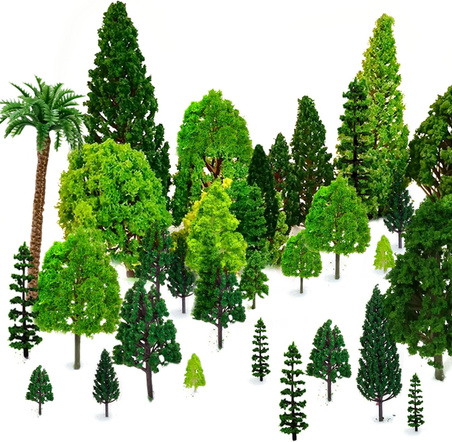 Mixed Model Trees, 29pcs, 1.5-6 inch(4-16 cm), Ho Scale Bushes, Diorama Supplies, Plastic Trees for Projects, Model Train Scenery with No Bases