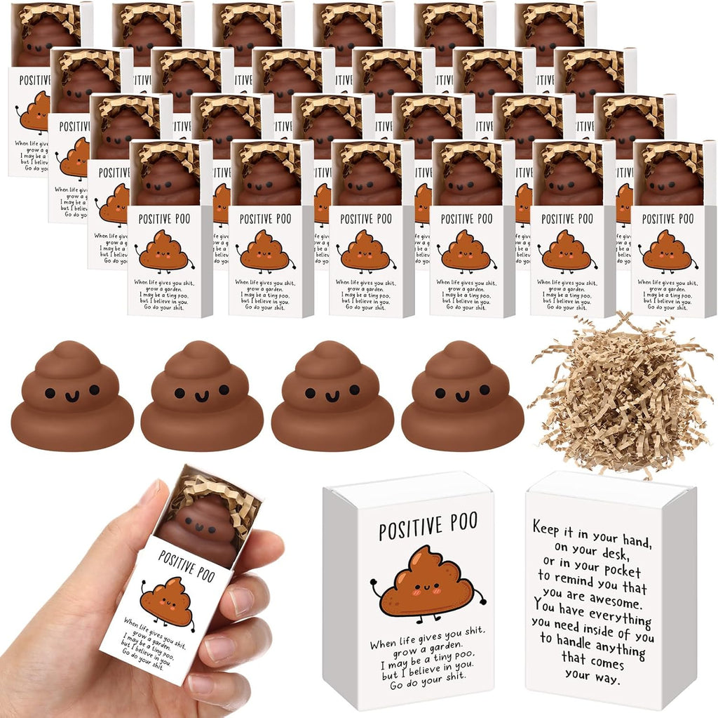 Wettarn 12 Sets Poo Positive Gifts Cute Stress Balls with Support Gift Boxes Funny Party Favors for Employee Coworker Friends Office Inspirational Relief Toys