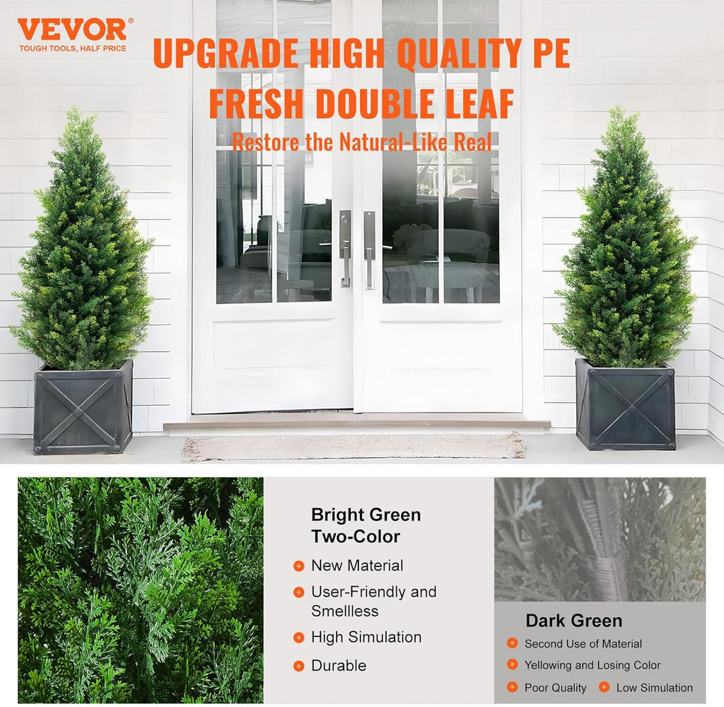 VEVOR Artificial Topiary Cedar Tree, 36 inch Tall (2 Pieces), with Extra Leaves & Pot Faux Evergreen Fake Pine Cypress Trees Plant, UV Rated Artificial Greenery Set for Home Decor Indoor/Outdoor