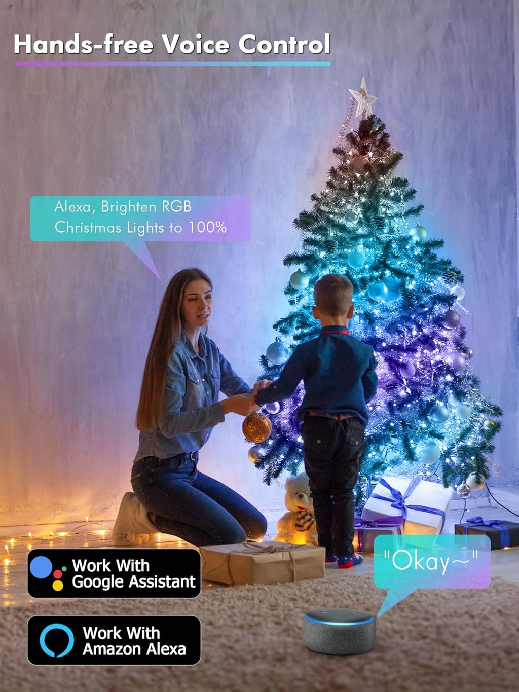 BrizLabs Smart Christmas Lights, 66ft 200 LED Color Changing Xmas Lights Work with Alexa & Google Home, Rainbow Fairy Light Christmas Decorative Tree Lighting Green Wire for Xmas Tree Halloween Party