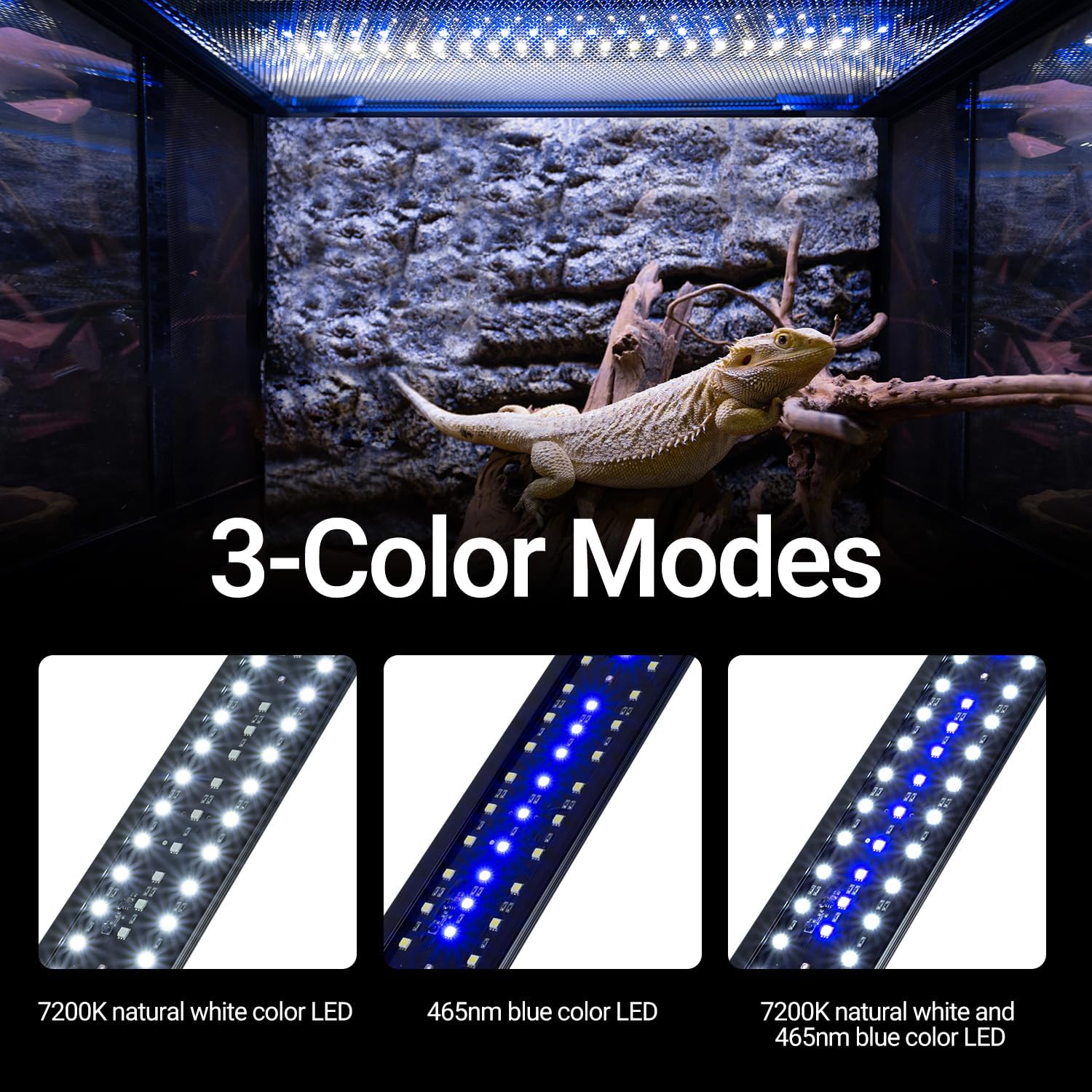 Dimming LED UVB Reptile Light, 24“ LED Reptile Light Bar with Brightness Adjustment & 3 Light Modes, UVB 10