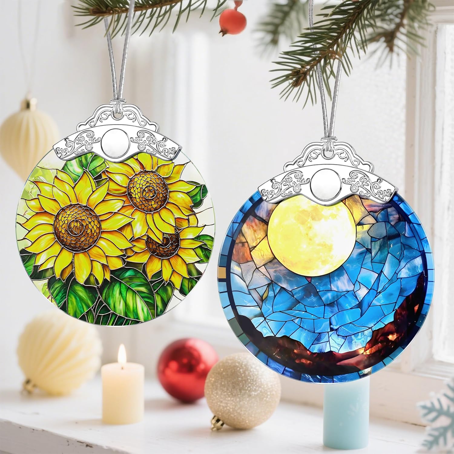 Christmas Ornaments, Christmas Tree Decorations, Keepsake Ornaments, Holiday Decor, Holiday & Xmas Gifts, Gifts for Nature Lovers & Art Lovers - Full Moon-Theme