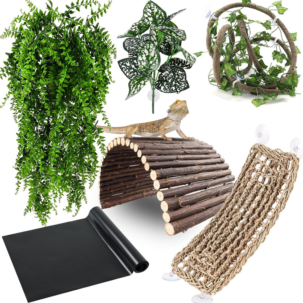 Bearded Dragon Tank Accessories, Reptile Mat Hammock Plants Bridge Jungle Climber Vines Terrarium Decorations for Bearded Dragon Lizard Snake