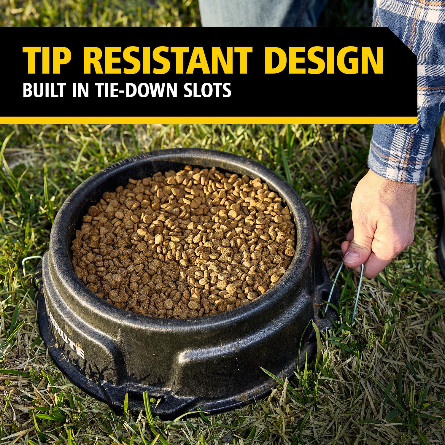 Rubbermaid Commercial Products Brute 1.25-Gallon Tip-Resistant Animal Pan Feeder with Tie-Down Slots, RigidCell Construction, Made in USA for Livestock & Small Animals