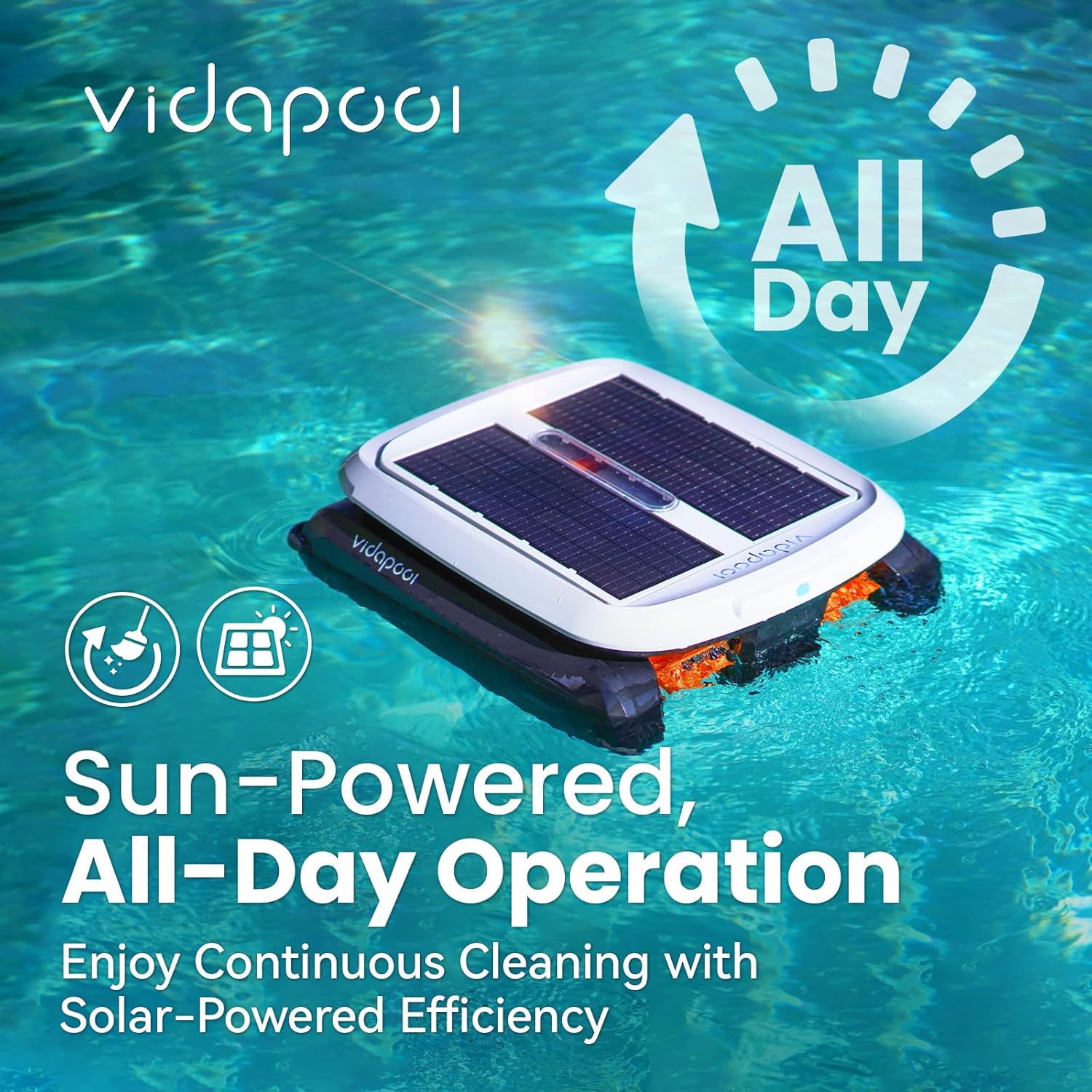Solar Powered Automatic Robotic Pool Skimmer Cleaner,Solar Pool Surface Cleaner Dual Mode with Navigation Sensor Daytime＆Overnight Continuous Cleaning Ideal for All Swimming Pool-White