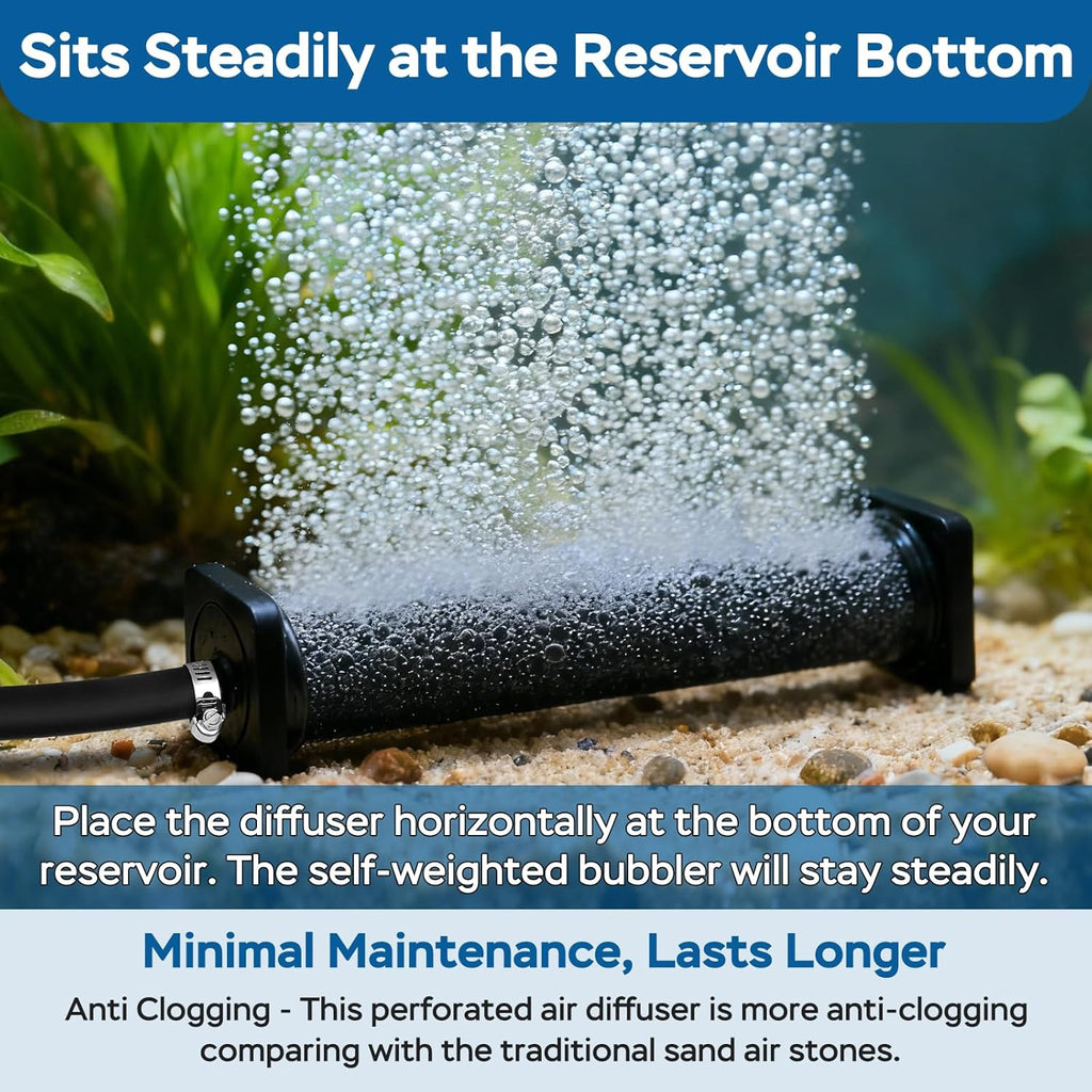 AquaMiracle New Innovative Rubber Air Stone for Large Aquarium, 8”x1.25” Fish Tank Air Stone 2-Pack, Air Bubbler Oxygen Air Diffuser for Pond Aerator
