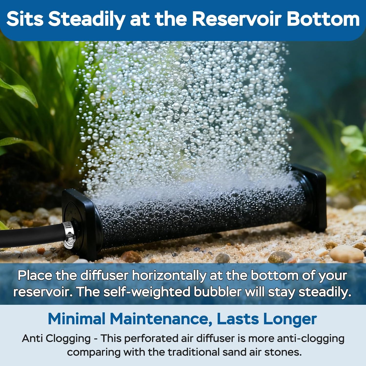 AquaMiracle New Innovative Rubber Air Stone for Large Aquarium, 8”x1.25” Fish Tank Air Stone 2-Pack, Air Bubbler Oxygen Air Diffuser for Pond Aerator