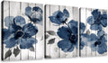 The Mode Art Canvas Wall Art Navy Blue Wildflower Watercolor Boho Botanical Floral 3Pcs Flower Wall Decor Pictures Modern Posters for Bedroom Living Room Home Decoration 12x16in