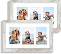 8x14 Picture Frame Set of 2, Distressed White Wood Frame with Glass Collage Frame, Display Pictures 3-4x6 With Mat or 8 x 14 Without Mat - Horizontal or Vertical Wall Mounting