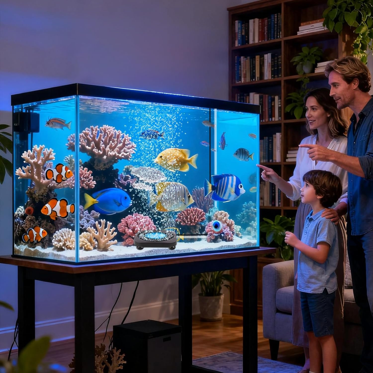 Submersible Fish Tank Decor Light: Aquarium Bubble LED Lights - IP68 Waterproof APP Remote Control 5050 RGB Color Changing Aquarium Decor Bubble Lamp for Fish Enthusiasts Aquatic Pets