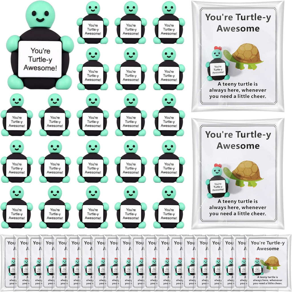 Gejoy 75 Pcs Inspirational Turtle Gifts Bulk Include 25 Mini Rubber Turtle 25 Motivational Card 25 Package Bag You're Turtley Awesome Positive Gifts for Employee Coworker Staff Teacher Team Friends