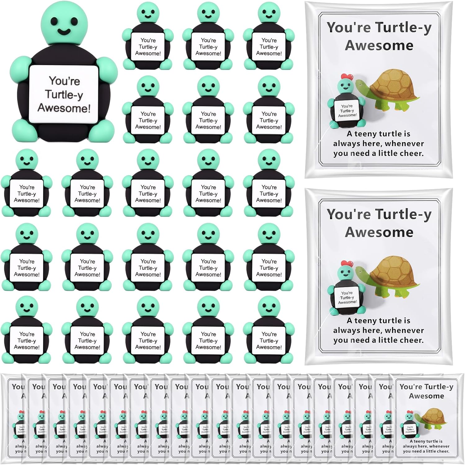 Gejoy 75 Pcs Inspirational Turtle Gifts Bulk Include 25 Mini Rubber Turtle 25 Motivational Card 25 Package Bag You're Turtley Awesome Positive Gifts for Employee Coworker Staff Teacher Team Friends