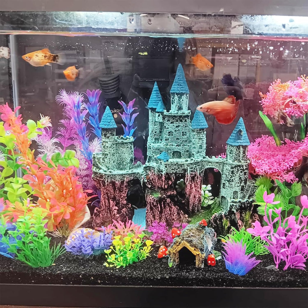 Aquarium Castle Decor, Resin Castle for Fish Tank with Randomly Color Plants Decorations Accessories for Freshwater and Saltwater Fish Tanks