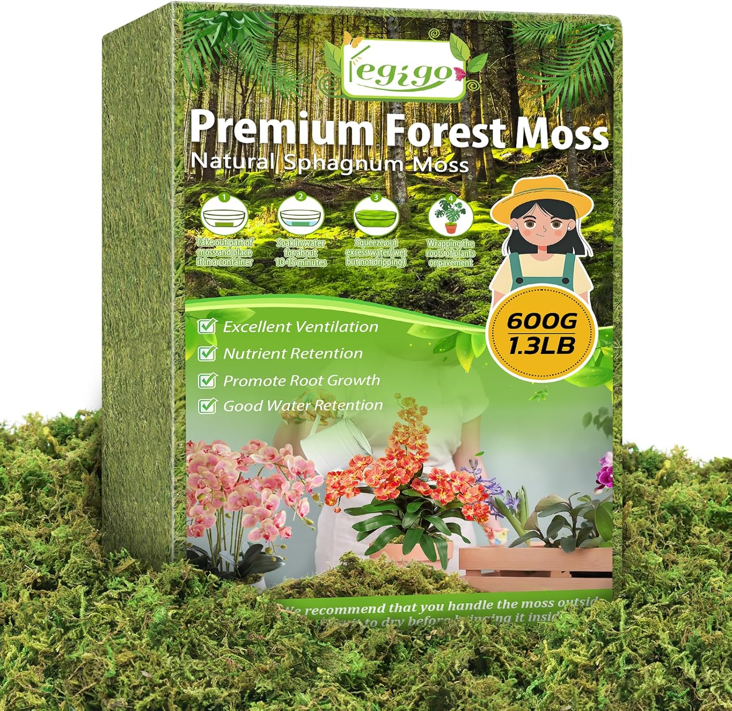 Legigo 1.3 LBS Green Moss for Crafts, Real Forest Moss for Plants Indoor, Table Decorative Centerpieces, Artificial Fairy Garden, Wedding Party Decor, Fake Potted Plants and DIY Craft Projects