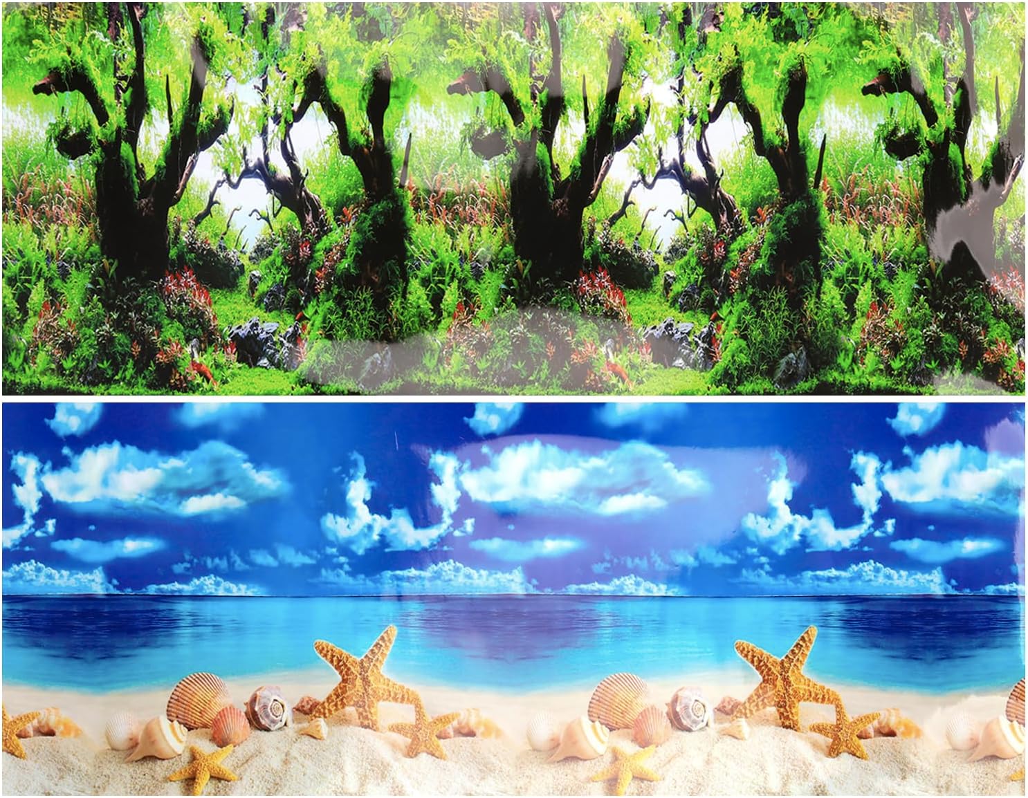Lainrrew Aquarium Background Poster HD, Dual-Sided Water Plants & Fish Tank Landscape, 16"x40", Vivid Marine Life, Waterproof Scenery, Easy to Install, Durable Tank Decor (Type 5)