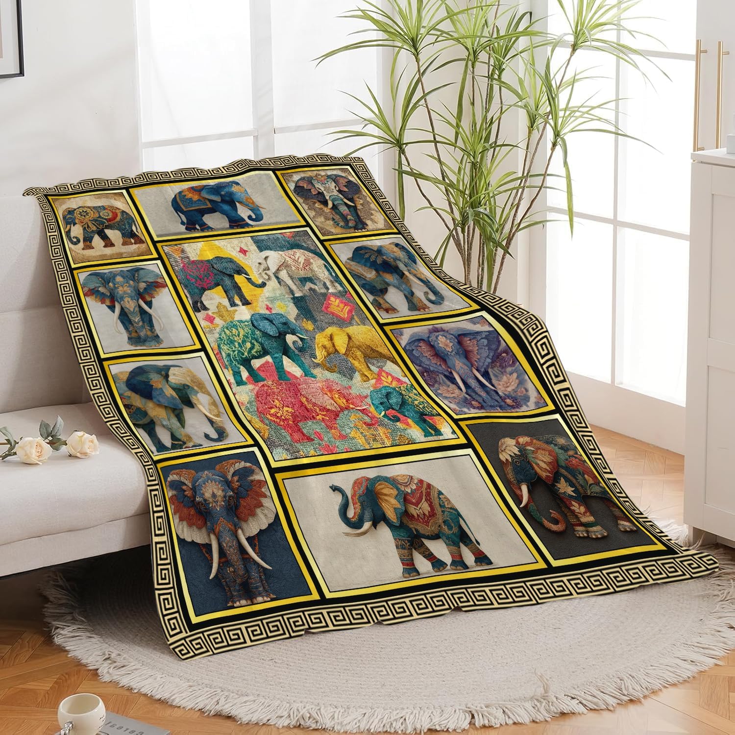 Elephant Throw Blanket Elephant Stuff Gifts for Kids Girls Boys Adults Women Men Soft Cozy Warm Plush Fluffy Fuzzy Fleece Blanket Decor 60''X80''