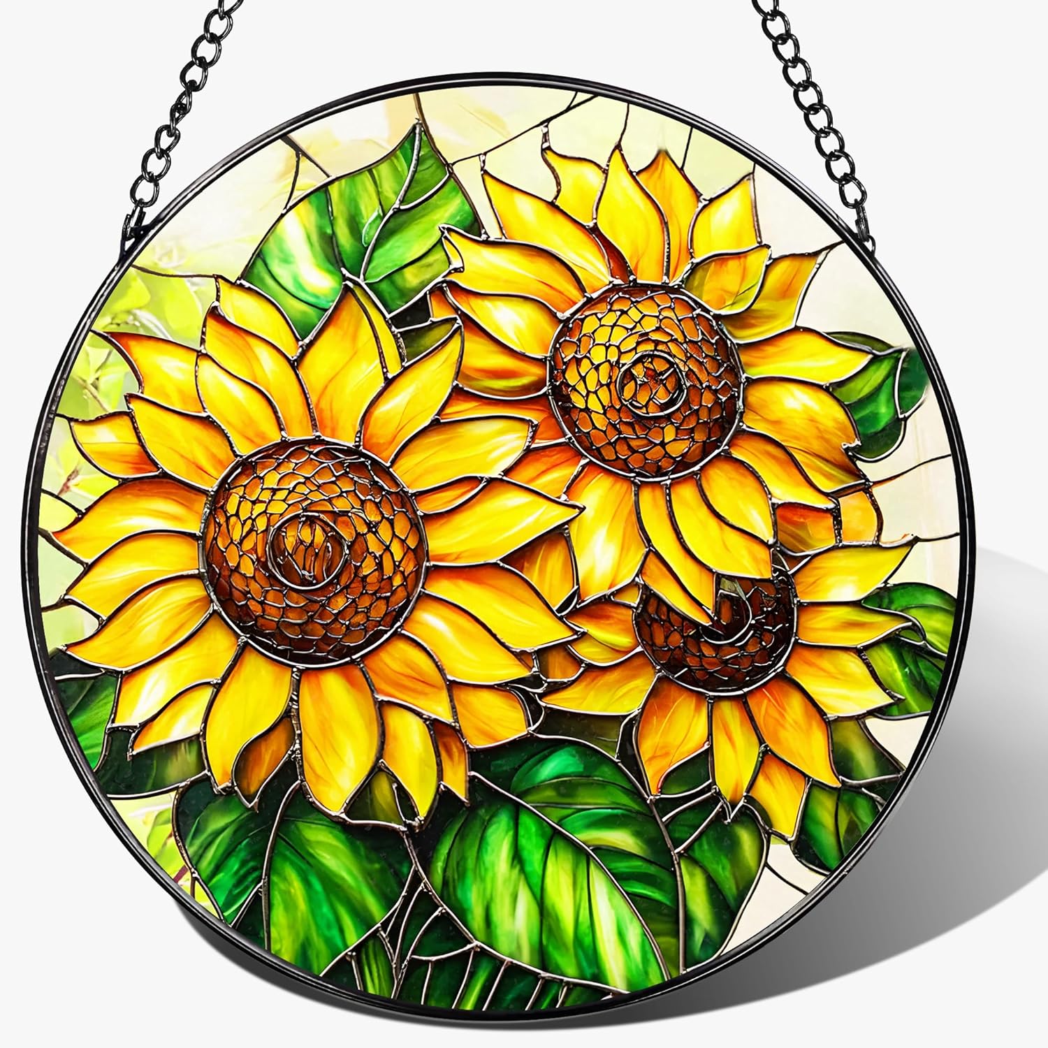 Sunflower Stained Glass Suncatcher, 8 Inch Sun Catchers Indoor Window, Stained Glass Window Hanging, Windows Dedor and Christmas, Mother's Day, Birthday, Gifts for Women Mom, Idea Gift, Gift Exchange