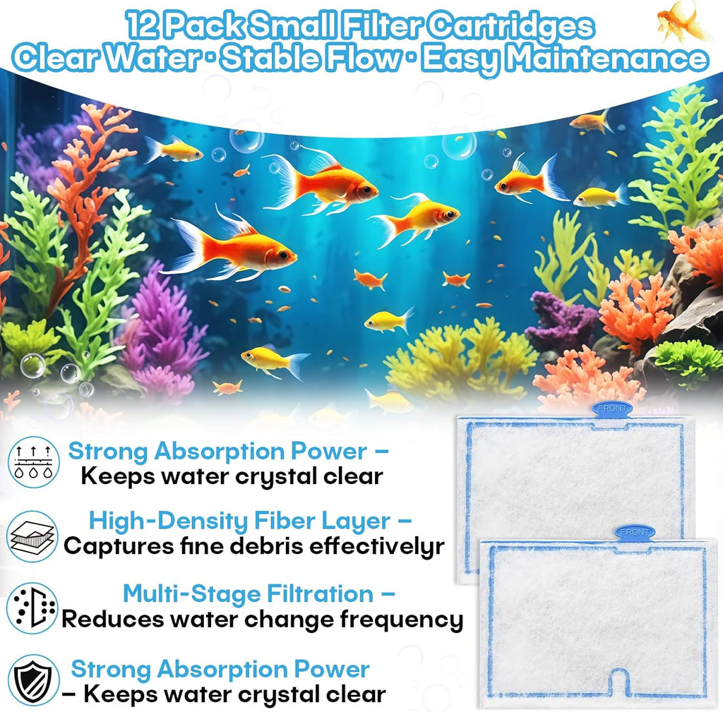Small Filter Cartridges Compatible with Aqueon Filters (12 Pack), Aquarium Filter Cartridge Replacement for QuietFlow E Internal Power Filter Size 10 and Minibow Aquarium Filters Size 1/2.5/5 Gallon