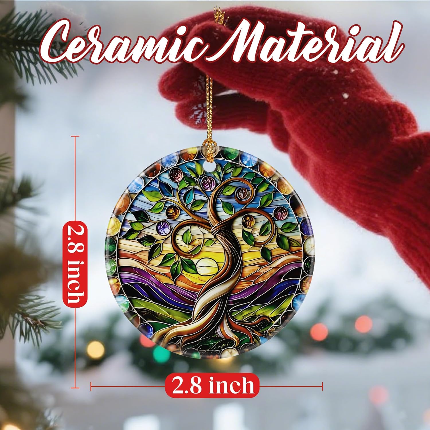 Christmas Ornaments, Dodosky 2.8in Ceramic Tree of Life Ornament, Xmas Decor, Christmas Tree Ornaments, Xmas Decorations for Tree, Holiday Ornament, Lavender Flower Gifts, Gifts for Women, Mom