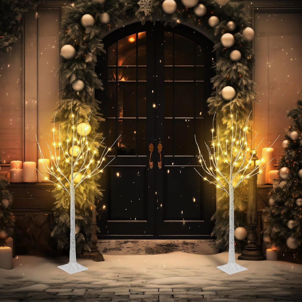 2 Pack 4FT Lighted Birch Tree, Birch Tree with Fairy Lights, Warm White Christmas Decorations for Home Bedroom Party Wedding Holiday Room Indoor Outdoor Decor