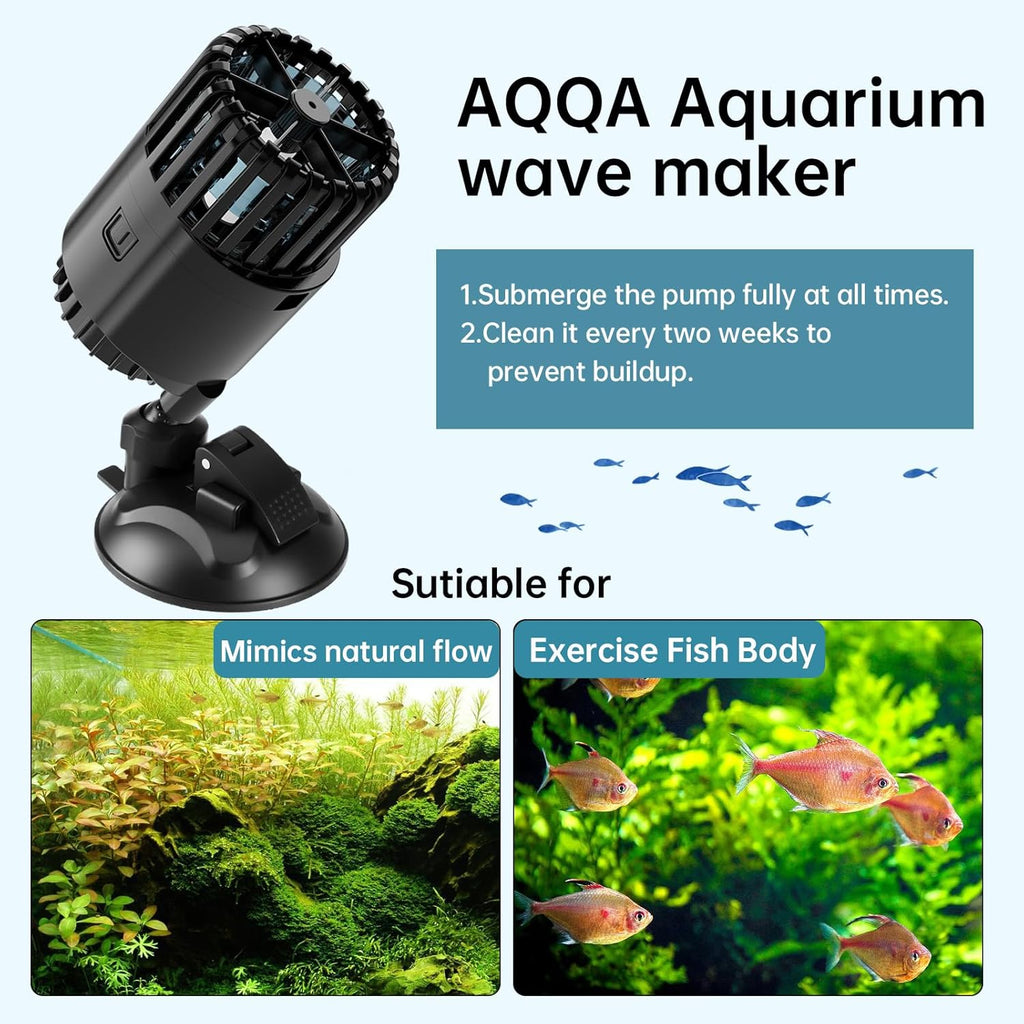 AQQA Aquarium Wave Maker 1200GPH with Powerful Suction Base Fish Tank Wavemaker Submersible Circulation Pump Powerhead 360°Rotatable Quiet Operation for Freshwater 20-75 Gallon Tank (5W)