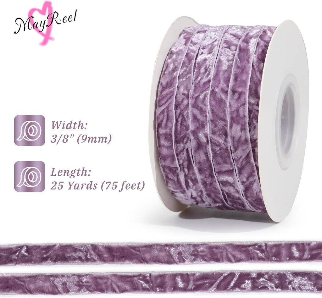 MAYREEL 3/8 Inch Dusty Purple Crushed Velvet Ribbon Lilac Vintage for Flower Bouquet Gift Wrapping Wedding Invitations Crafts Christmas Decorations Party 25 Yards