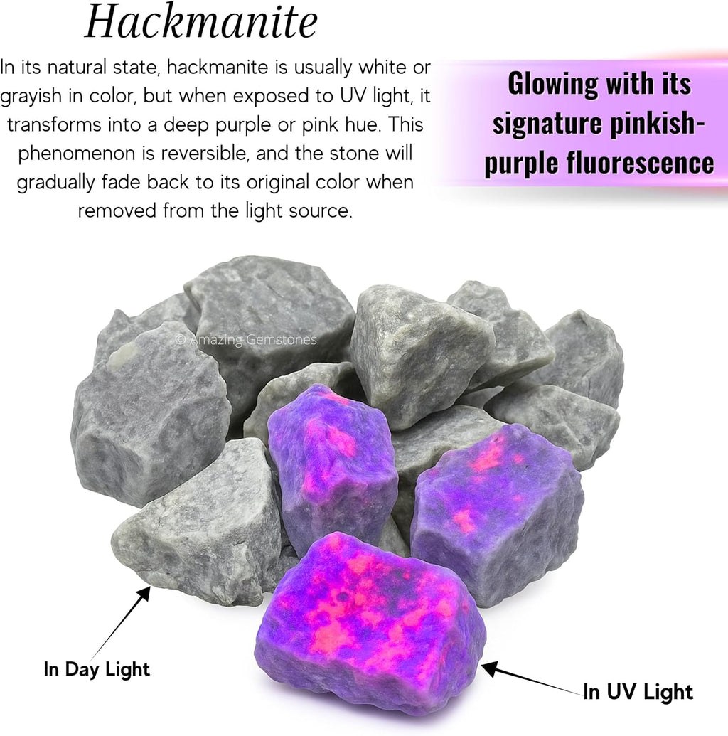 Amazing Gemstone 2 Pieces Hackmanite Fluorescent Sodalite Raw Crystals and Healing Stones, Natural Rocks for Tumbling and DIY Raw Stones and Crystals