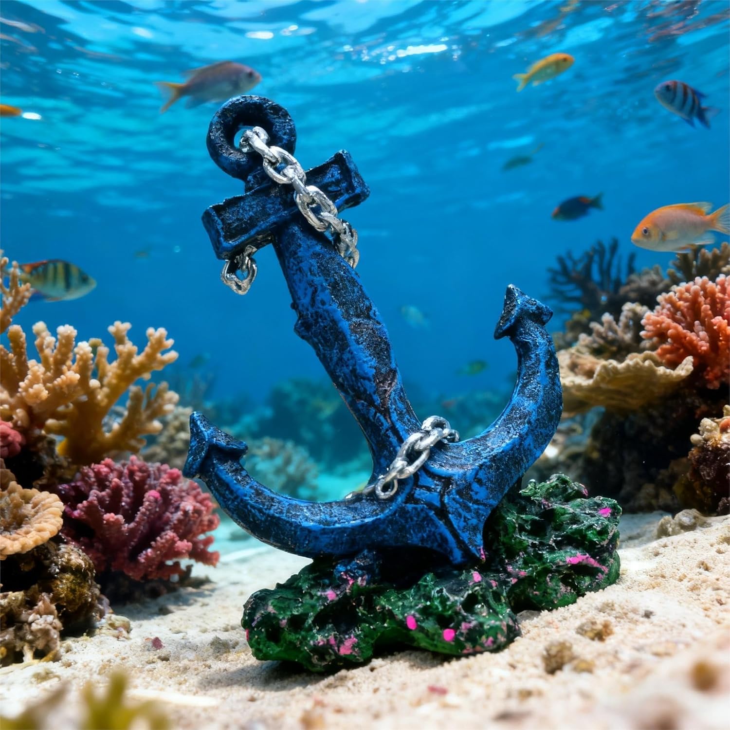 Aquarium Ship Anchor Decor, Realistic Resin Fish Tank Ornament, Perfect Underwater Decoration for Fresh/Saltwater Aquariums