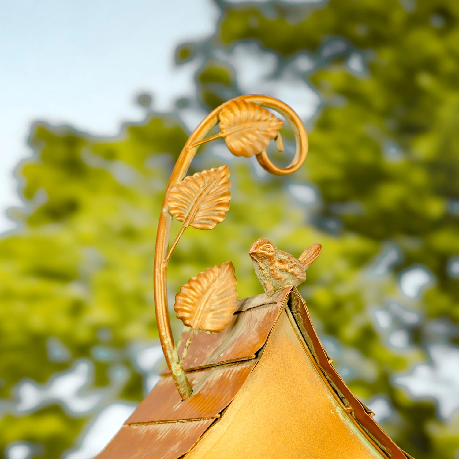 Copper Colored Fancy Design Birdhouse Garden Stakes (Curvy Acorn Shape)