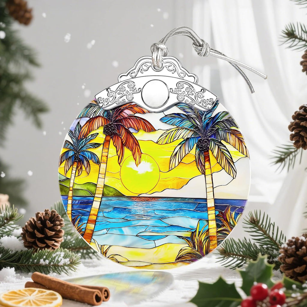 Christmas Ornaments, Christmas Decorations for Tree, Keepsake Ornaments, Holiday Ornament, Holiday & Xmas Gifts, Gifts for Beach Lovers & Travel Lovers - Beach Sunset-Theme