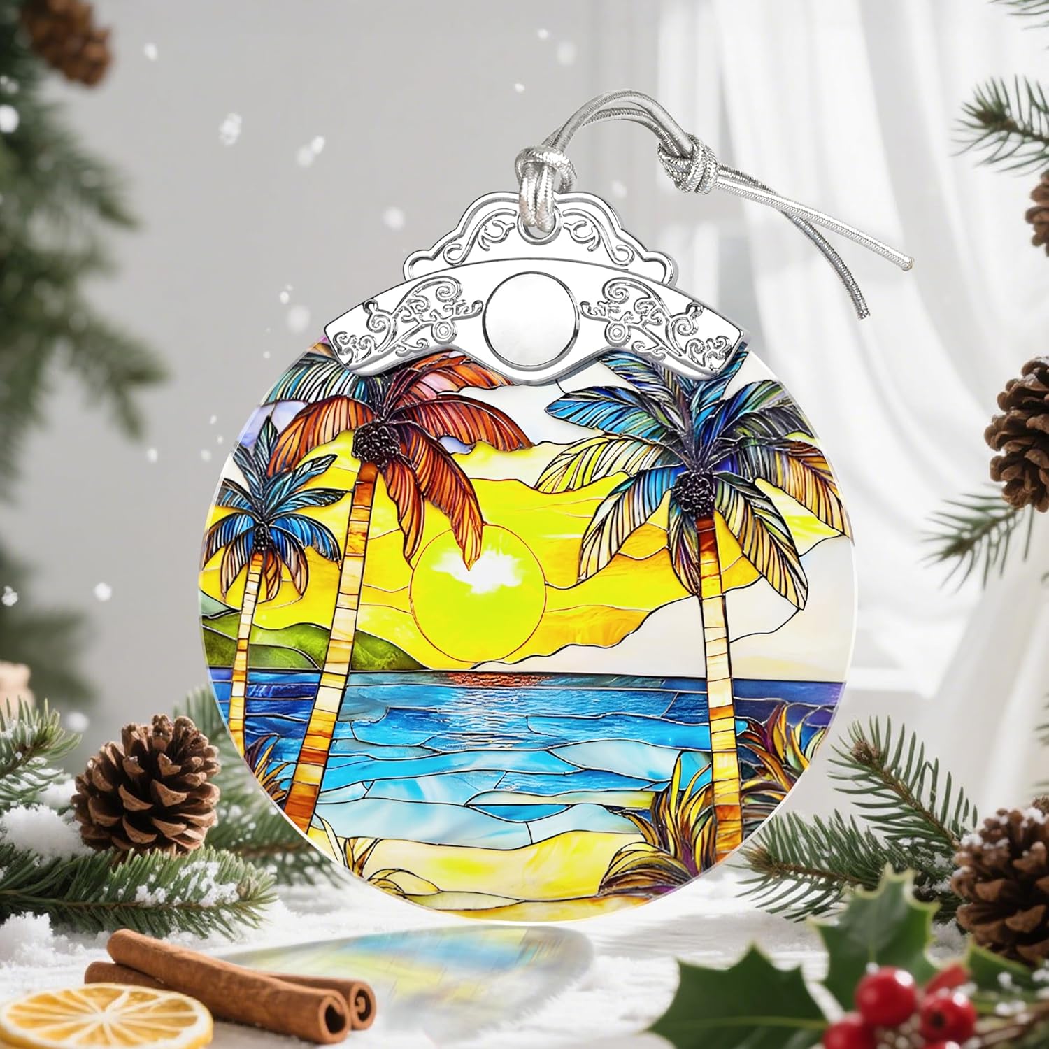 Christmas Ornaments, Christmas Decorations for Tree, Keepsake Ornaments, Holiday Ornament, Holiday & Xmas Gifts, Gifts for Beach Lovers & Travel Lovers - Beach Sunset-Theme