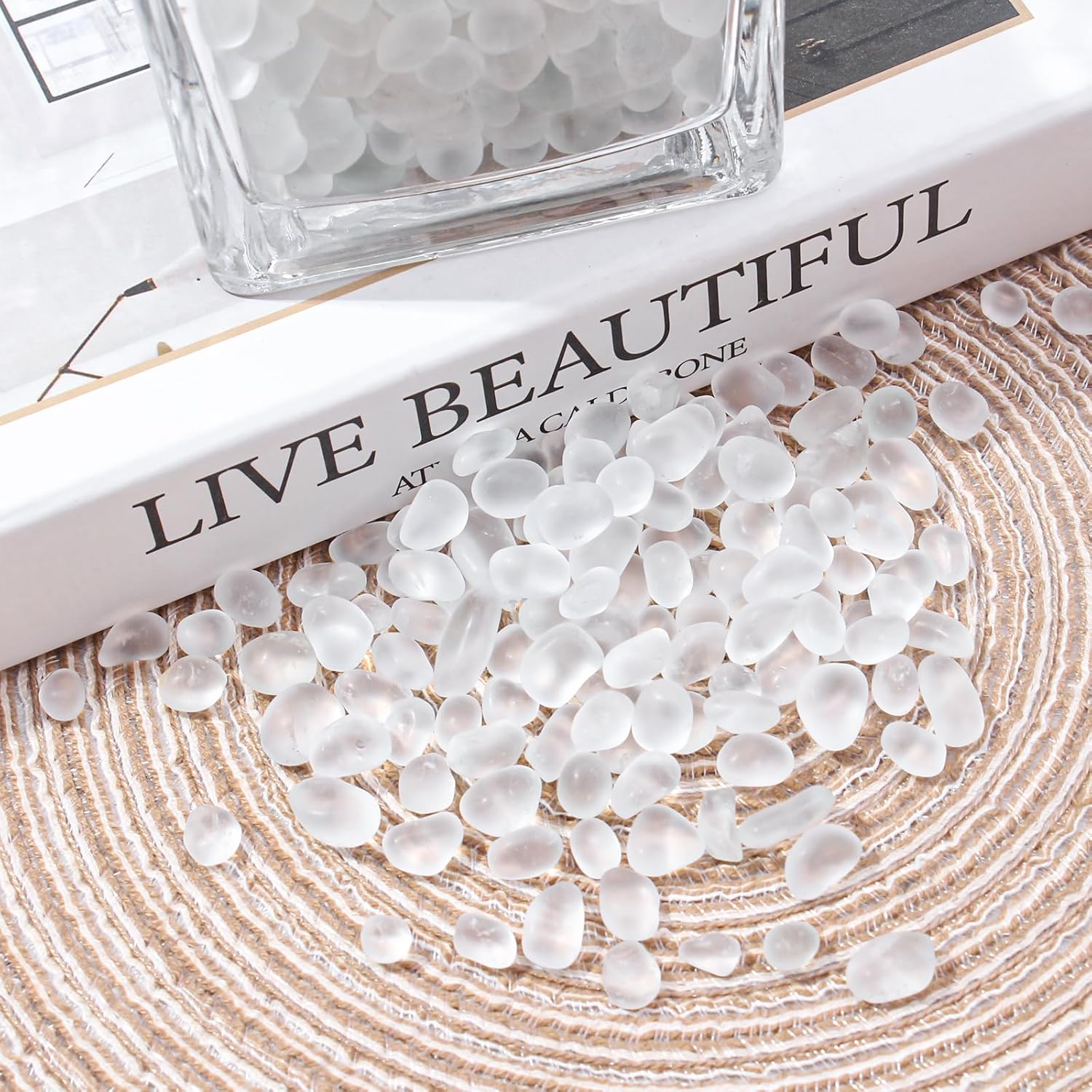 Keedolla 0.9 Lb Clear Frosted Sea Glass Stones Fish Tank Rocks Gravel Aquarium Glass Pebbles Marbles Gemstones for Vase Fillers, DIY Crafts, and Home Decor