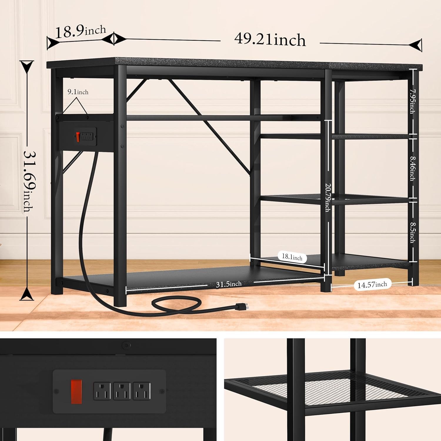 GRLEAF 55-75 Gallon Aquarium Stand: 1200LB Capacity, Built-In Power Outlets, 3-Tier Shelves for Fish Tank Accessories Storage, Heavy-Duty Steel/Wood Hybrid for Fish & Reptile Tanks | Excludes Tank