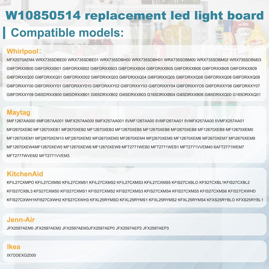Vanesa|W11125428 LED Refrigerator Light Module Assembly Board - Fridge Bulb Replacement Compatible with Whirlpool, KitchenAid, Maytag, Jenn-Air ReplacesW10223894, W10289592, W10318258, W10587287