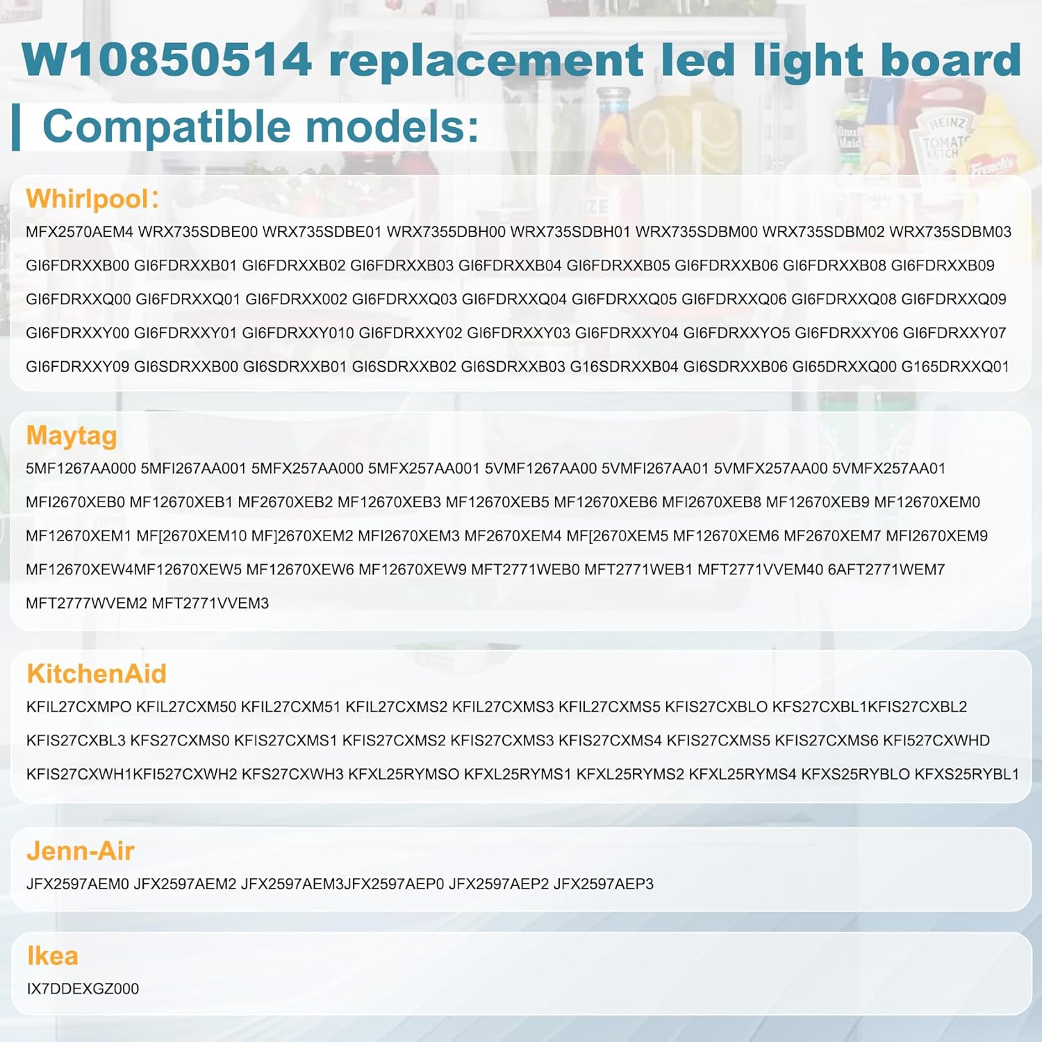 Vanesa|W11125428 LED Refrigerator Light Module Assembly Board - Fridge Bulb Replacement Compatible with Whirlpool, KitchenAid, Maytag, Jenn-Air ReplacesW10223894, W10289592, W10318258, W10587287