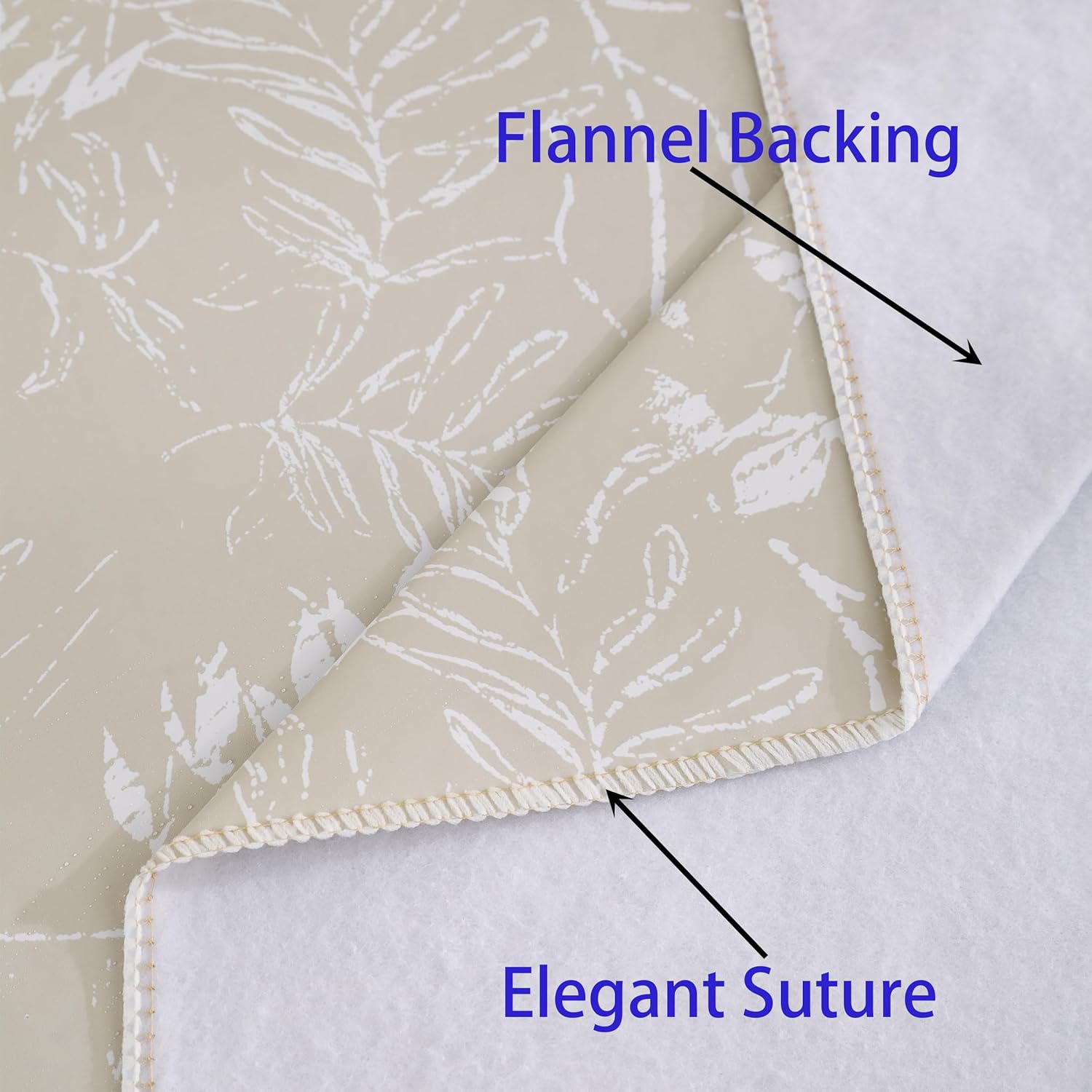 Heavy Duty Vinyl Tablecloth with Flannel Backing Waterproof Oil-Proof Plastic Table Cloth Stain-Resistant Wipeable Rectangle or Square Table Cover for Indoor and Outdoor (Beige Leaf,52x70 Inch)