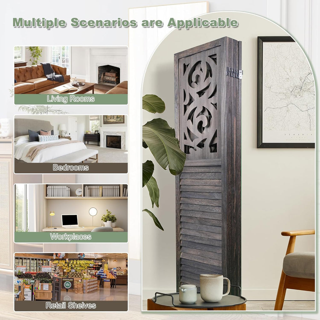6 Panel Room Dividers 6FT Wall Divider Carved Wood Room Separator Folding Privacy Screens Cutout Design Foldable Partition Wall for Office Restaurant, Studio Apartment, Rustic Brown