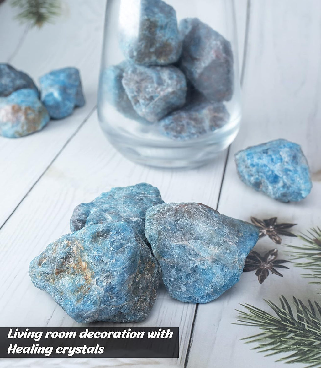 Crocon Blue apatite Rough Bulk Natural Stone Raw Gemstone Tumbling Cabbing Polishing Gem Mining Energy Generator Chakra Balancing Reiki Healing Good Luck Home Office Decor Weight :-1Lb Approx