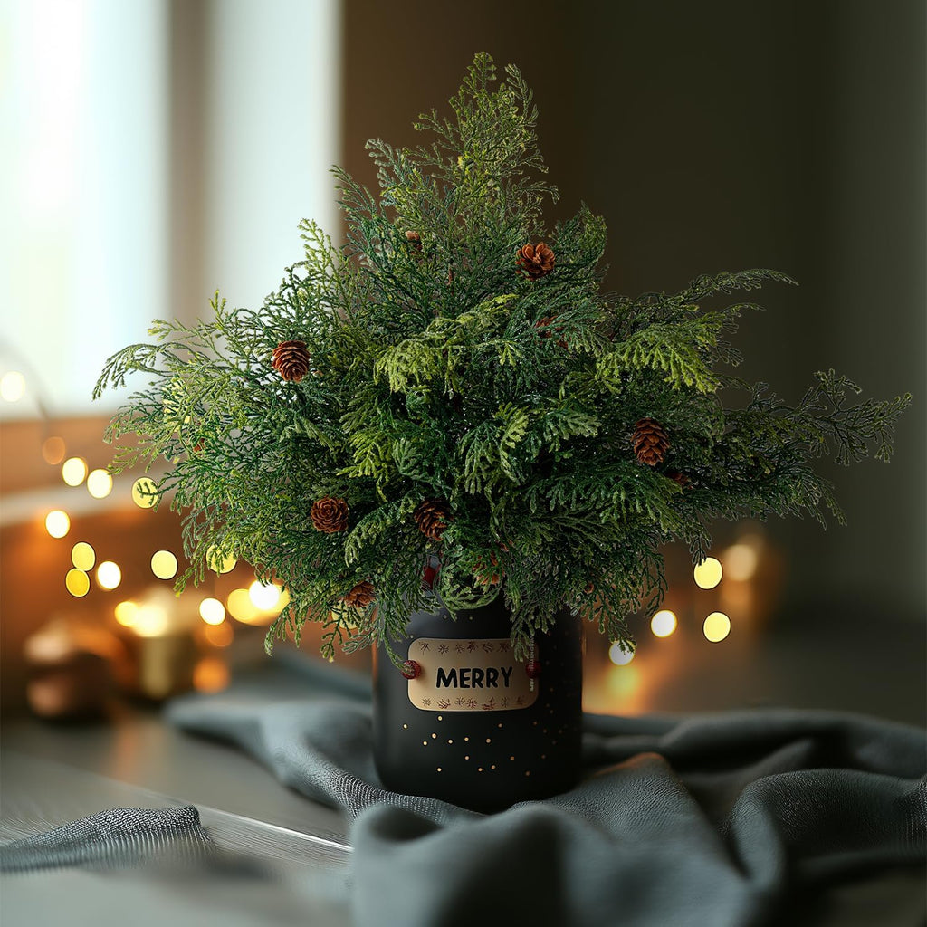 10PCS Artificial Pine Tree Branches, Green Pine Stem Real Touch Fake Greenery Green Plants Pine Needles DIY Accessories for Wreath Christmas and Home Garden Decor
