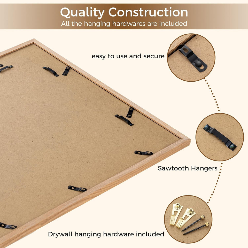 Fun Memories 11x14 Oak Picture Frame for Wall, 11x14 Frame with Matted to 8x10, Solid Wood Picture Frames for Wall Art Photo and Prints (Beige, 1 Pack)